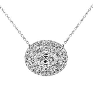 GIA Certified Double Halo Oval Shaped Diamond Pendant in Platinum 0.80 Carat