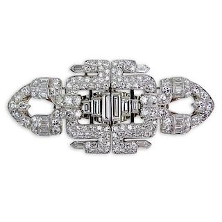 7.0 Carat Round Brilliant and Baguette Cut Diamond and Platinum Double Clip Brooch.