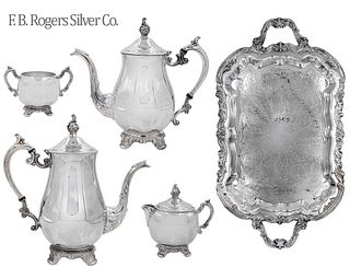 Set Of Five Silver Plated F.B Rogers Silver Company Tea Set