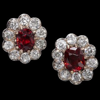 FINE PAIR OF TOURMALINE AND DIAMOND CLUSTER EARRINGS