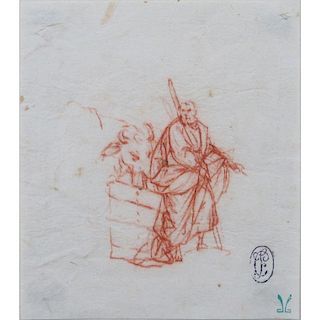 17th Century Old Master Sanguine Drawing On Paper "Saint Luke"