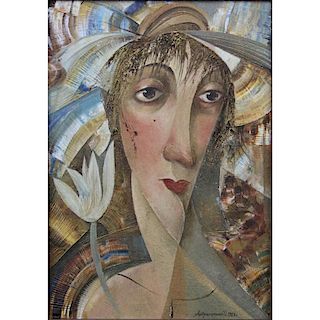 Irina Andruschenko, Russian (20th C) Oil on canvas "Cubist Woman" Signed lower right and dated 1986