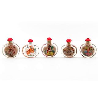 Grouping of Five (5) Vintage Chinese Reverse Painted Snuff Bottles