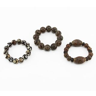 Three (3) Vintage Tibetan Agate Bracelets