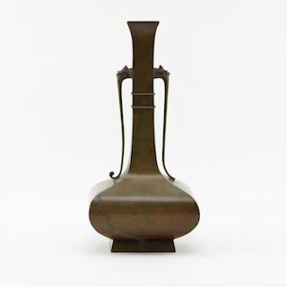 Vintage Japanese Bronze Vase With Figural Handles