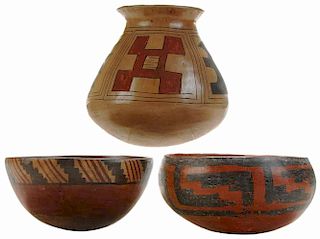 Three Pieces Decorated Pueblo Pottery