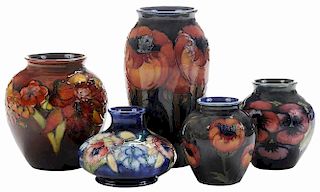Five Moorcroft Pottery Vases