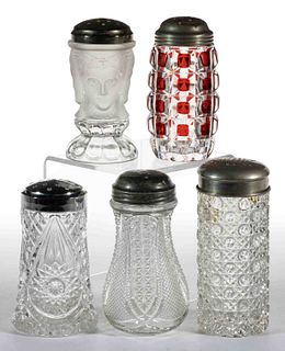 ASSORTED EAPG SUGAR SHAKERS, LOT OF FIVE