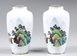 Pair Japanese White Cloisonne Vases