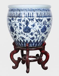 Chinese Ceramic Blue and White Fishbowl Planter