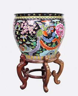 Chinese Famille Noire Porcelain Fish Bowl