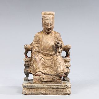 Antique Chinese Carved Wood Seated Figure