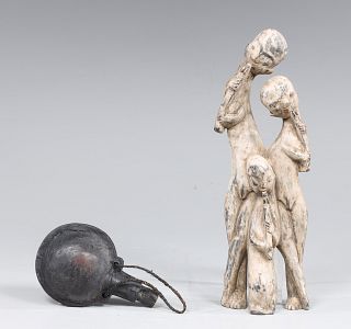 Group of Two Ethnographic Statue and Bottle