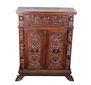 Antique Continental Carved Secretary Cabinet