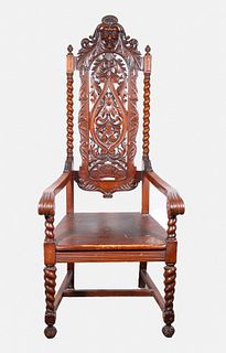 Vintage Black Forest Style Carved Armchair