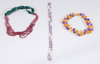 Group of Three Vintage Necklaces and Strand, Amethyst