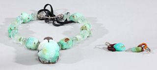 Group of Two Vintage Carved Jade Choker and Earrings