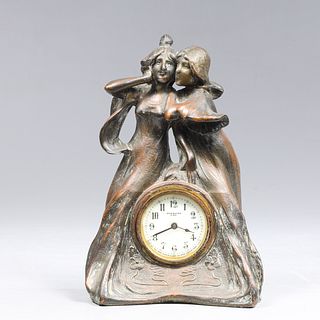 Antique Cast Metal Art Nouveau Mantle Clock