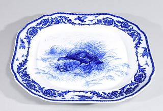 Antique Cauldon Flow Blue Turkey Platter