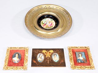 Group of Four Vintage Portraits and Mounted Plate