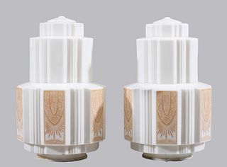 Pair Antique Art Deco Milk Glass Fixture Shades
