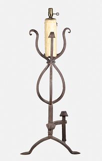 Vintage Jacobean Revival Wrought Iron Floor Lamp