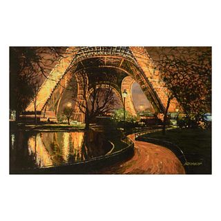 Howard Behrens (1933-2014), "Twilight At The Eiffel Tower" Limited Edition on Canvas, Numbered and Signed with COA.