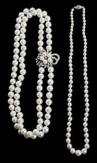 Two Pearl and Diamond Necklaces