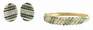 14kt. Diamond and Emerald Earclips and