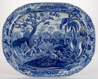 STAFFORDSHIRE TRANSFER-PRINTED INDIAN SPORTING SERIES CERAMIC WELL-AND-TREE PLATTER