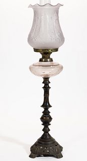 CUT GLASS THUMBPRINT FONT KEROSENE BANQUET STAND LAMP
