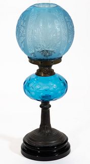 CUT GLASS THUMBPRINT FONT KEROSENE STAND LAMP