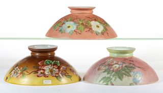 DECORATED OPAL STUDENT LAMP SHADES, LOT OF THREE
