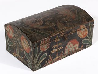 HEINRICH BUCHER (BERKS CO., PENNSYLVANIA), ATTRIBUTED, PAINT-DECORATED PINE DOME-TOP BOX