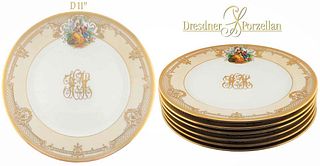 Set Of Six 19th C. Dresdner Porcelain Hand Painted Dinner Plates