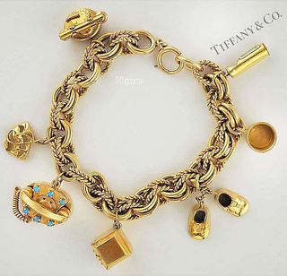 Tiffany And Co. 14K Yellow Gold (50g) Charm Bracelet With Original Charms