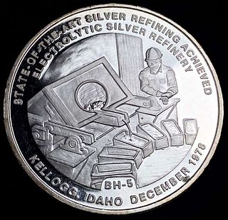 1982 Bunker Hill Co. "Electrolytic Silver Refinery" Kellogg Idaho Proof 1 ozt .9995 Silver