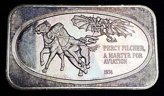 1974 Percy Pilcher A Martyr For Aviation 1 ozt .999 Silver Bar