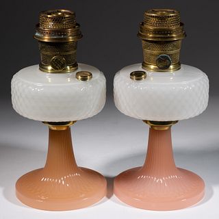 ALADDIN MODEL B-91 / DIAMOND-QUILT PAIR OF KEROSENE STAND LAMPS