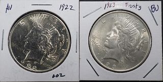 1922,23 PEACE DOLLARS AU/BU