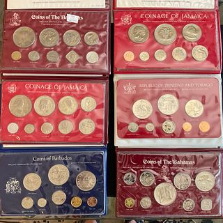 Group of 6 Uncirculated Coin Sets Bahamas, Jamaica, Barbados, Trinidad and Tobago 1975-1977