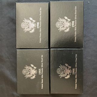 Group of 4 US Mint Premier Silver Proof Sets 1995, 1996, 1998, 1998 COA