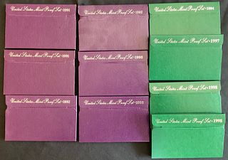 Group of 10 US Mint Proof Sets 1990s