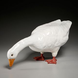 Large French glazed ceramic model of a goose