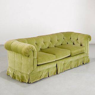 Baker green button tufted sofa