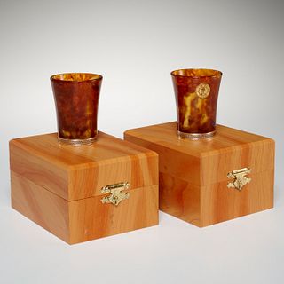 (2) Russian amber and .875 silver cups