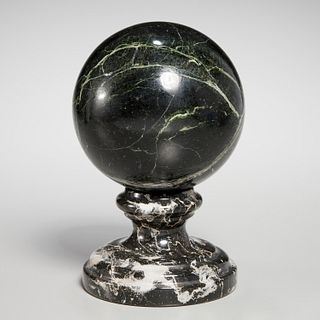 Verde Antico marble orb on stand