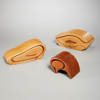 (3) Modern wood studio jewelry boxes