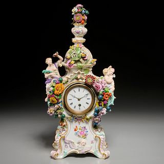 Antique Meissen porcelain mantel clock