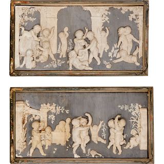 Pair Neo-Classical style plaster bas relief panels
